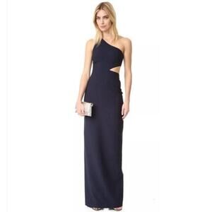 Cinq a Sept Leonella One Shoulder Navy Maxi Dress Size 8 Formal Elegant
